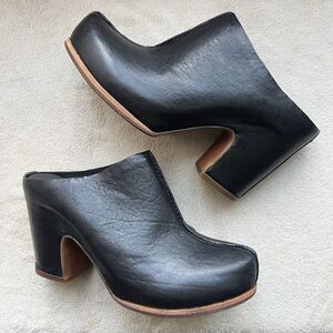NEW Kork-Ease Sagano Black Leather Block Heel Clog Mule Shoe Women 8 Boho Casual